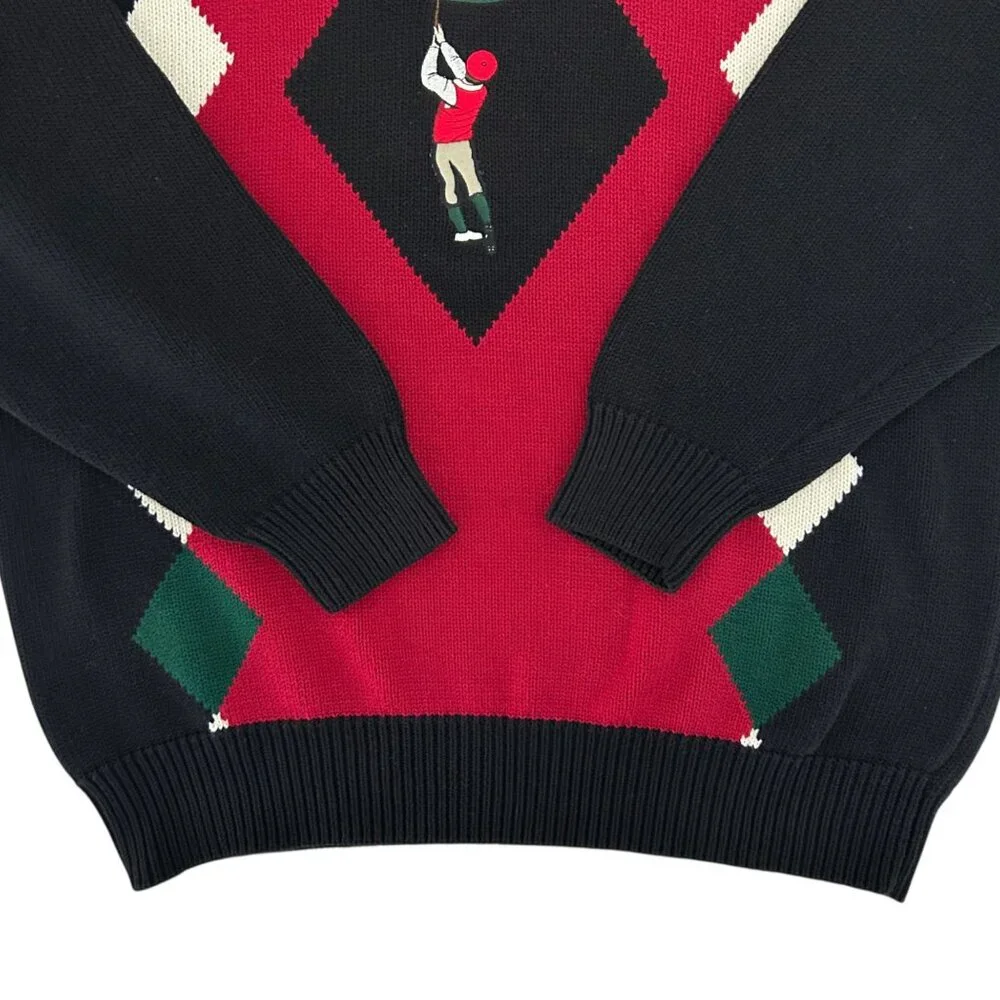 John Ashford Golf Vtg Christmas Grandpa Argyle Preppy Academia Knit Sweater (L)